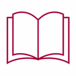 Red outlined icon of open book