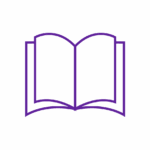 Purple outlined icon of open book