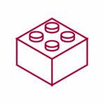 Outlined based icon of a 2x2 LEGO brick (red)